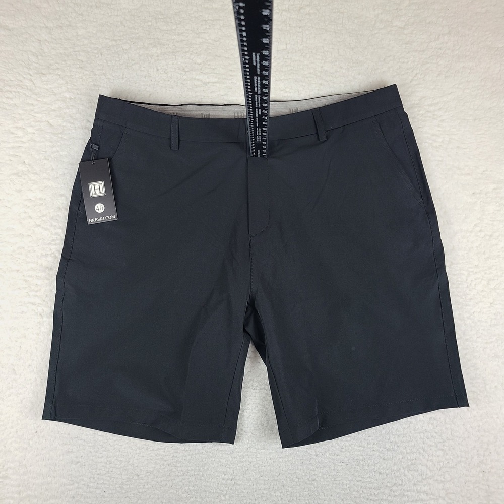 HRESKI Shorts Mens 40 Black Solid 9" Inseam Hybrid Chino Performance Golf NEW